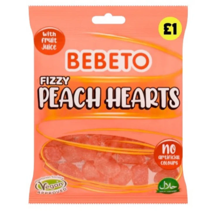 Bebeto Fizzy Peach Hearts 150g