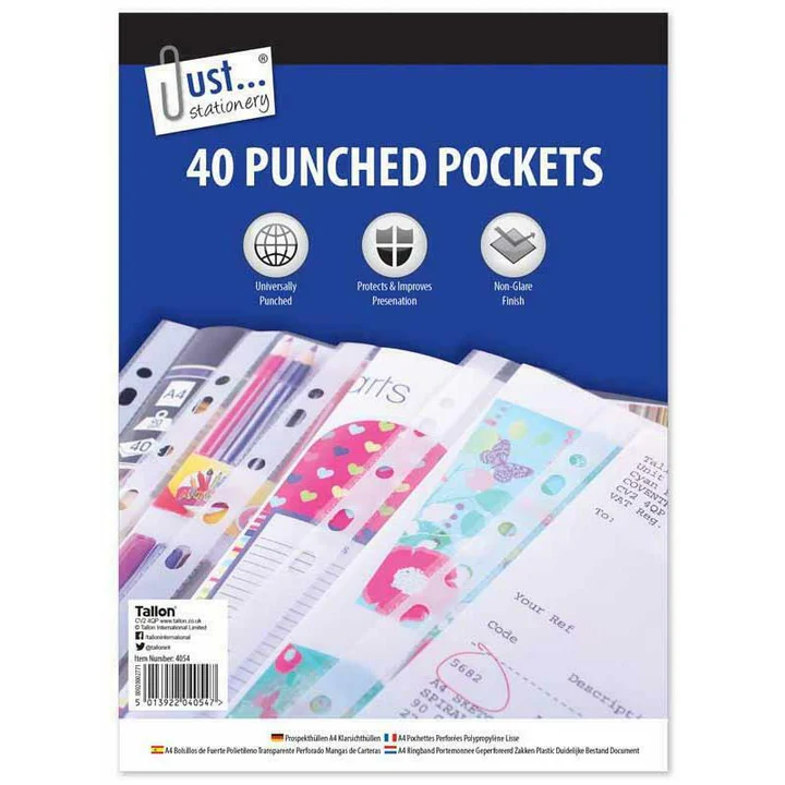 A4 Clear Plastic Wallets Poly Punched 40 Pockets - Case of 10