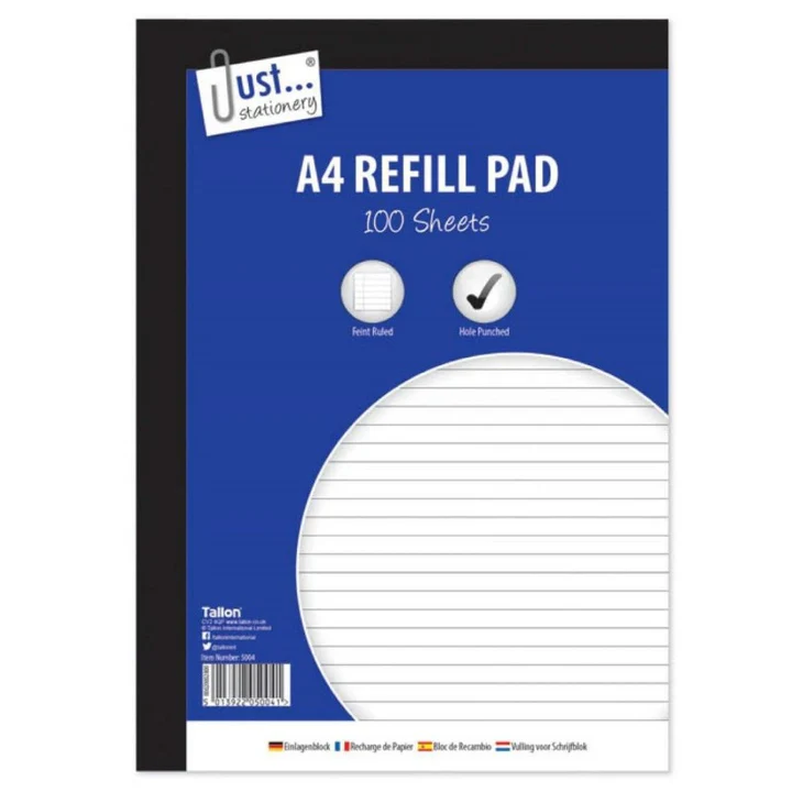 A4 Refill Pad Lined 100 Sheets Side Bound - Case of 6